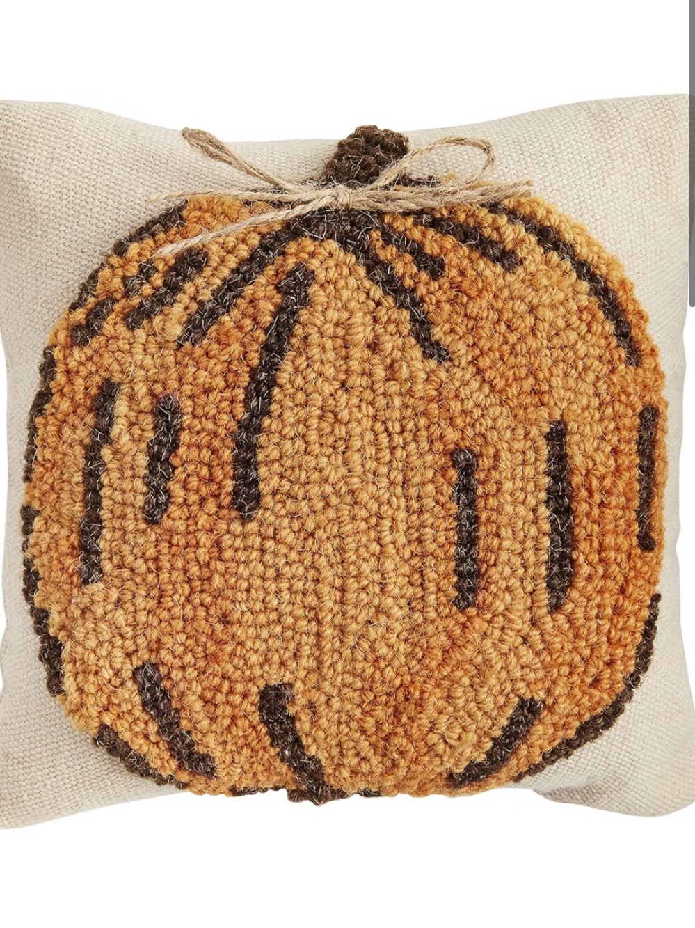 MUD PIE NWT Fall Mini Hooked Pillow, Pumpkin, 8" x 8"